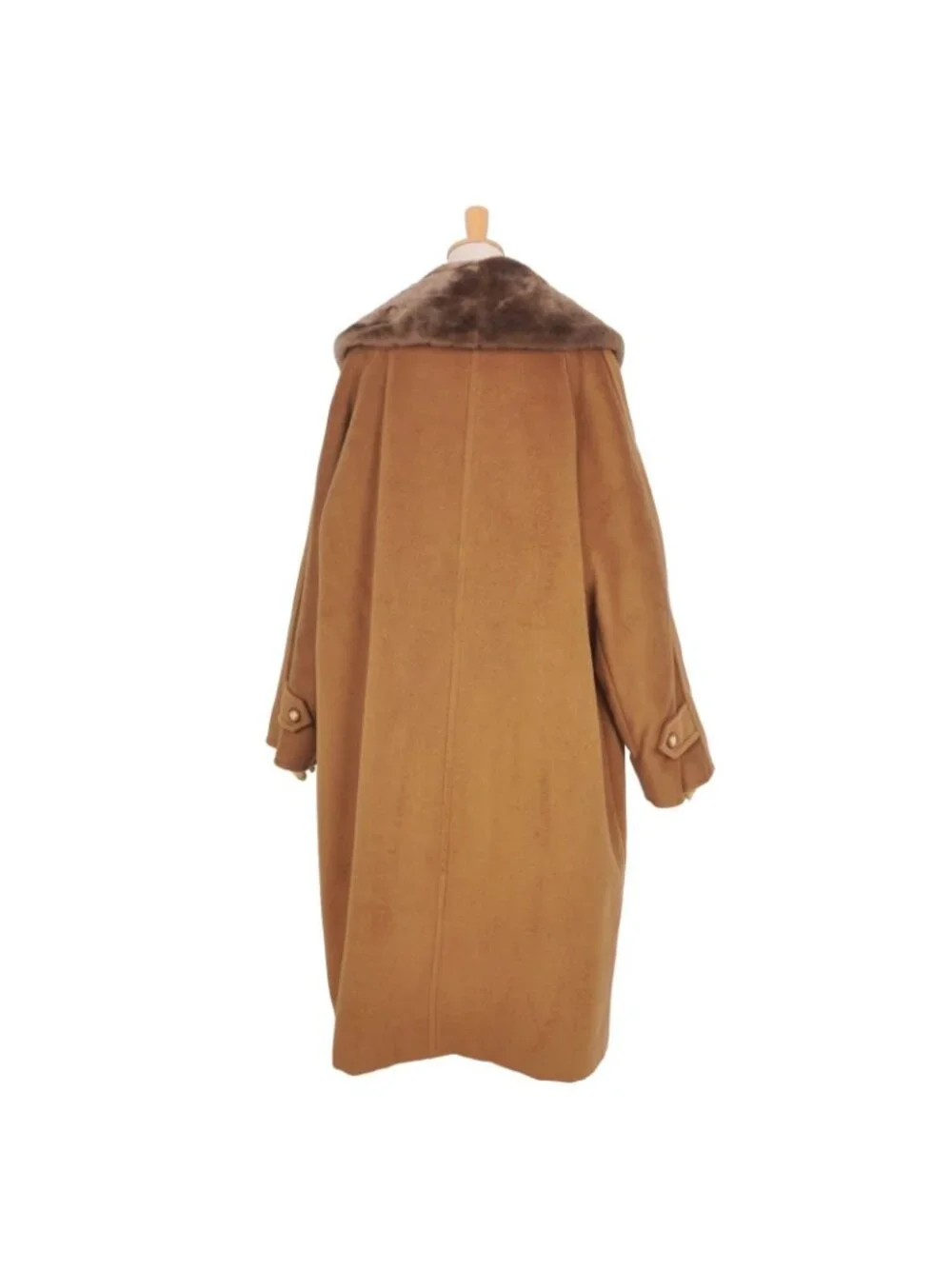 Max Mara Wool Cashmere Coat Long White Tag Buttonless Collar Fur Brown